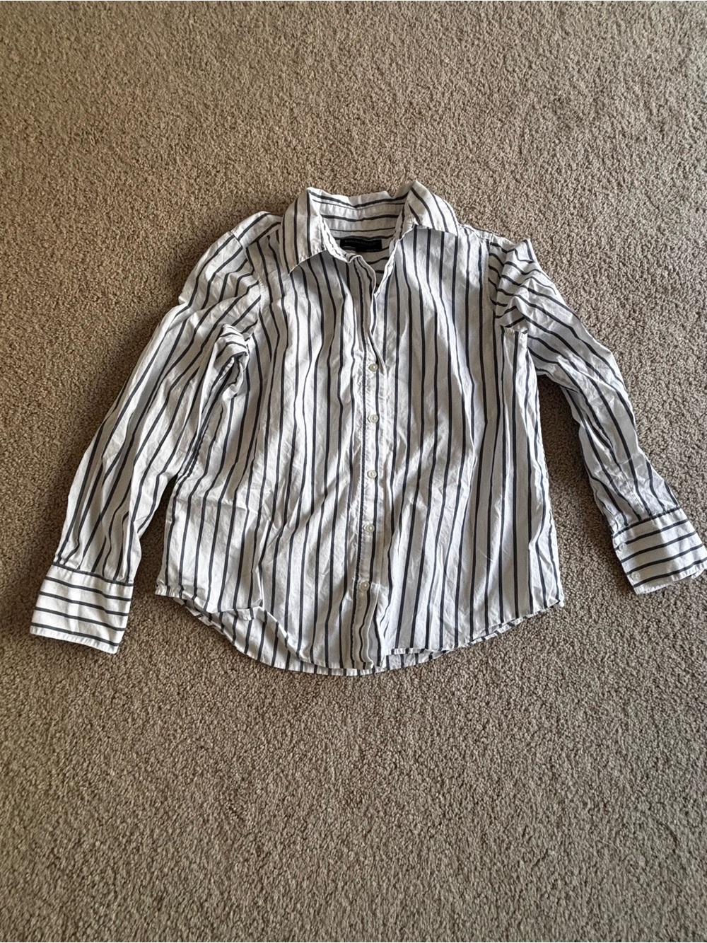 Women’s White Button-Up Shirt with Blue Stripes